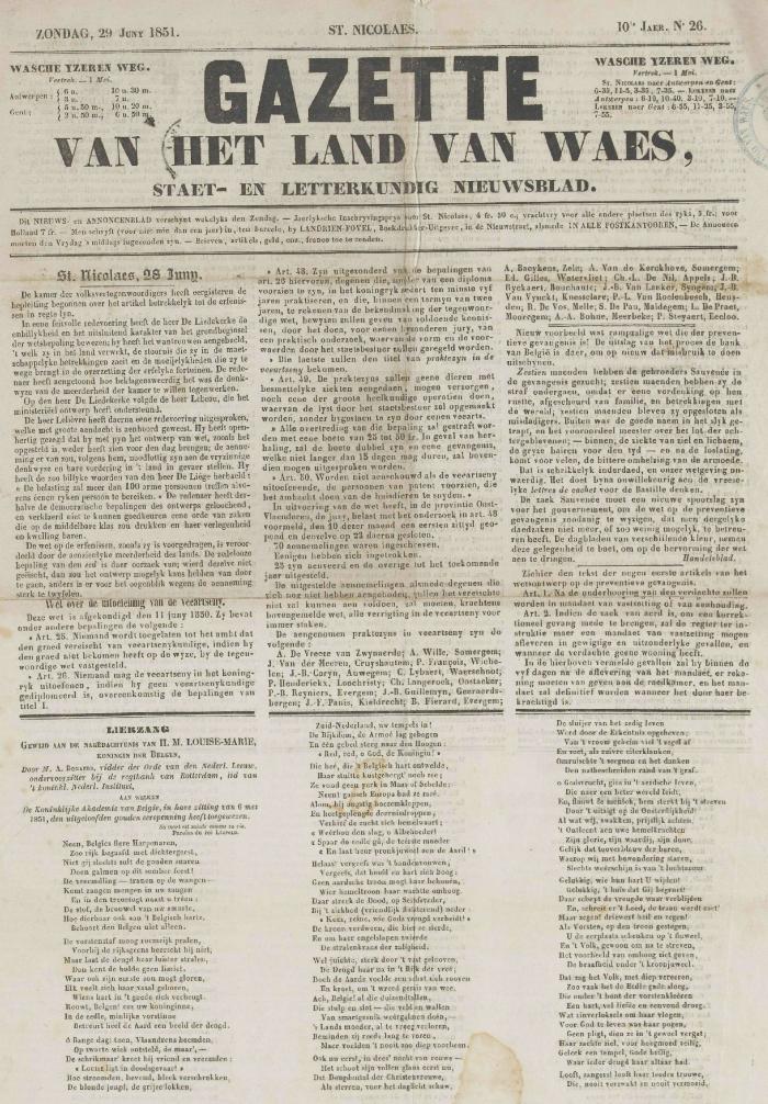 Gazette van het Land van Waes 29/06/1851