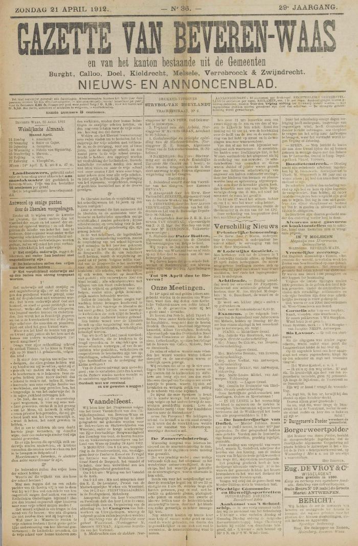 Gazette van Beveren-Waas 21/04/1912