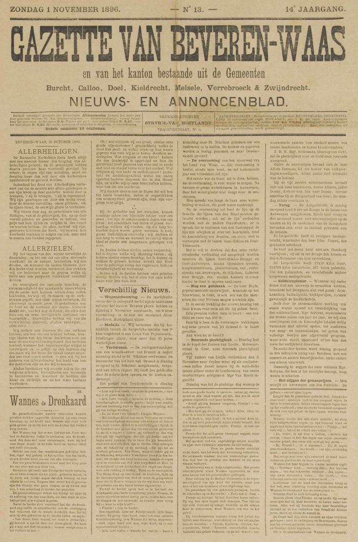 Gazette van Beveren-Waas 01/11/1896
