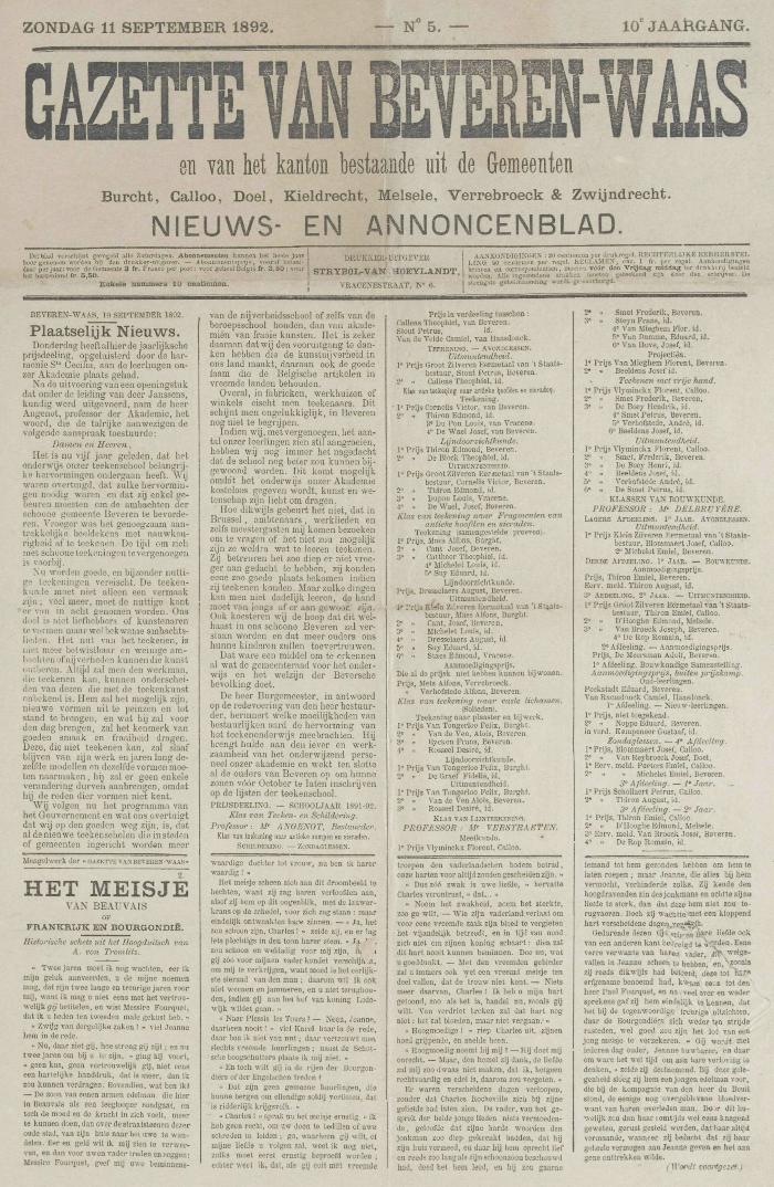 Gazette van Beveren-Waas 11/09/1892