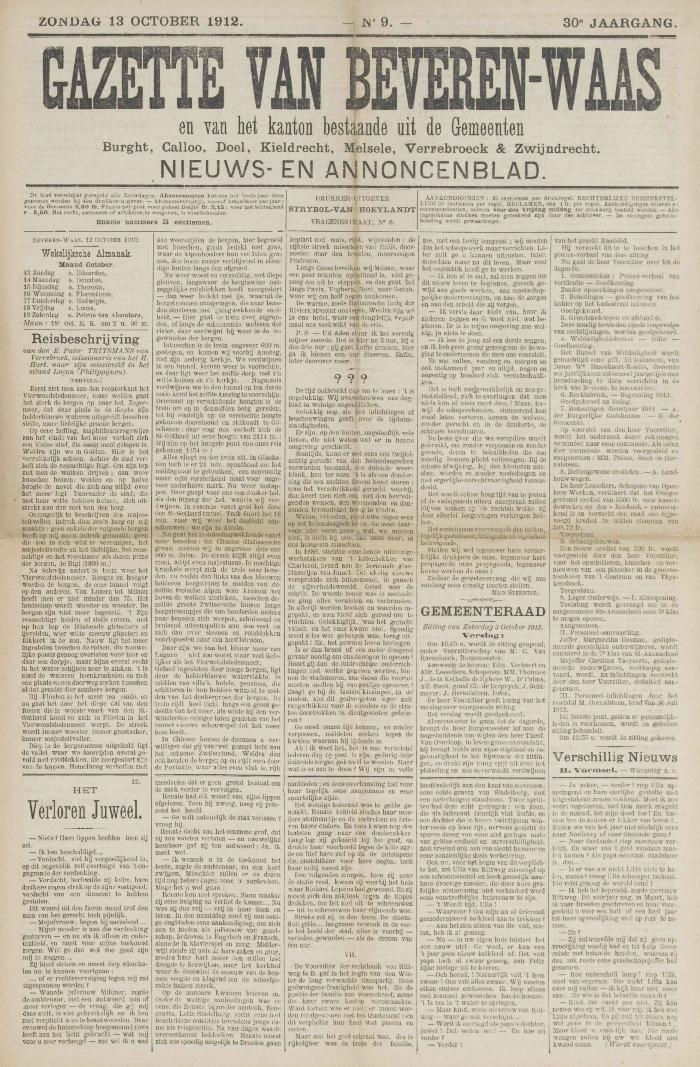 Gazette van Beveren-Waas 13/10/1912