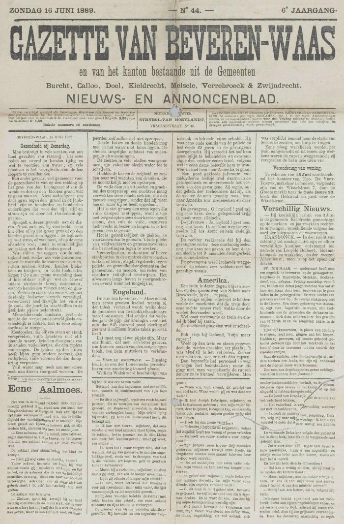 Gazette van Beveren-Waas 16/06/1889