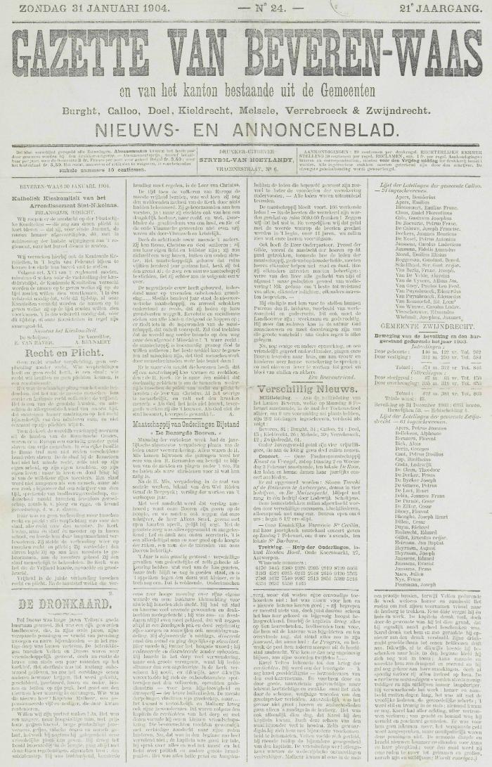 Gazette van Beveren-Waas 31/01/1904