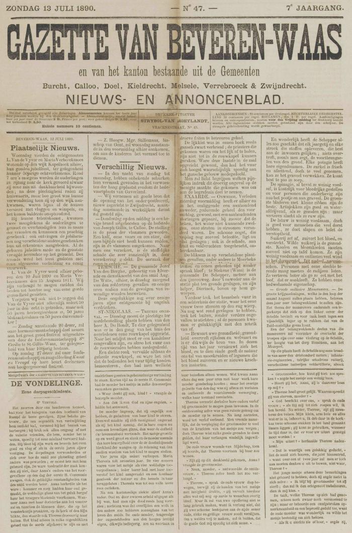Gazette van Beveren-Waas 13/07/1890