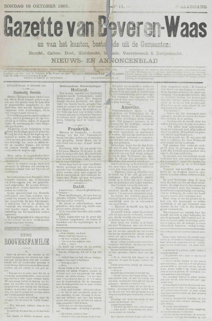 Gazette van Beveren-Waas 18/10/1885