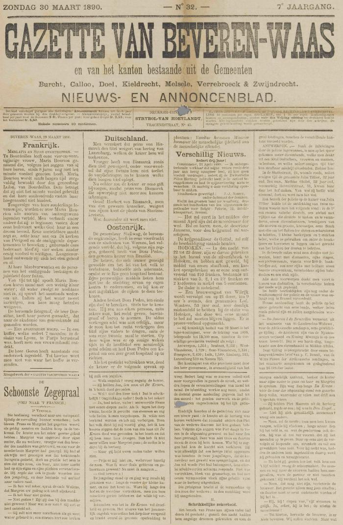 Gazette van Beveren-Waas 30/03/1890