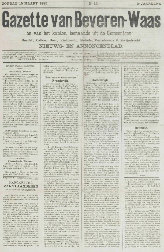 Gazette van Beveren-Waas 15/03/1885