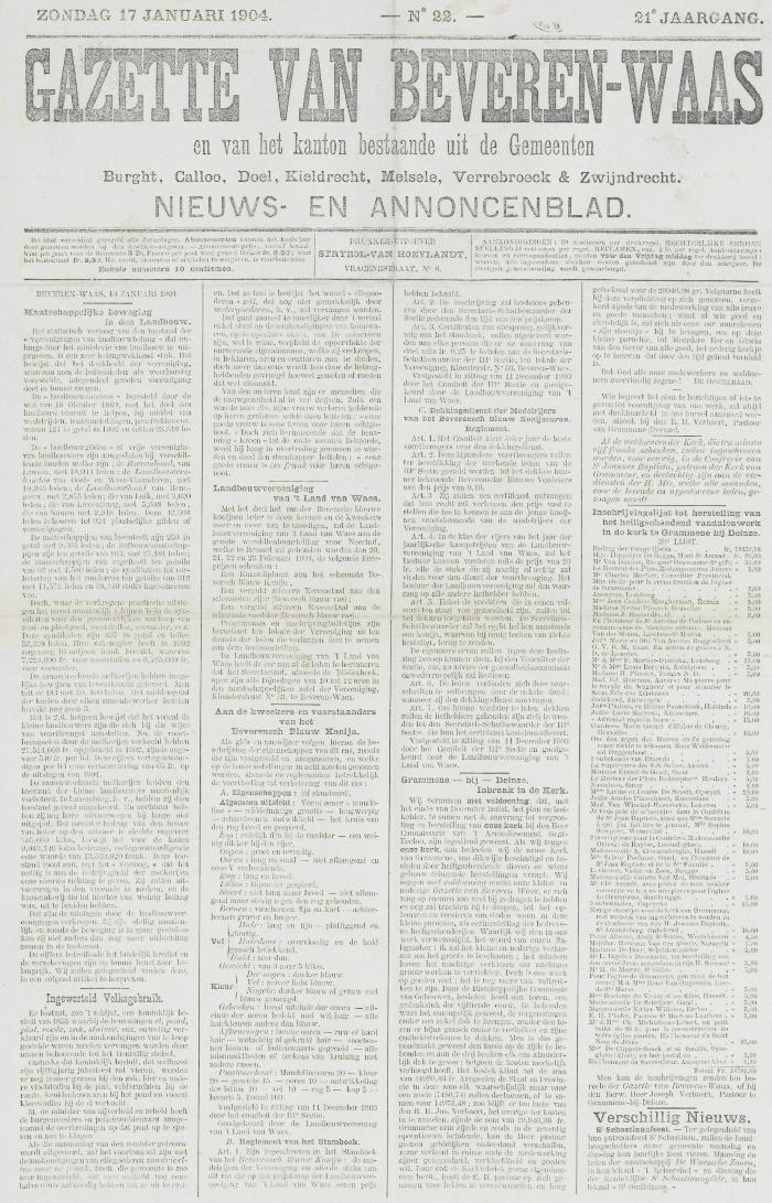 Gazette van Beveren-Waas 17/01/1904