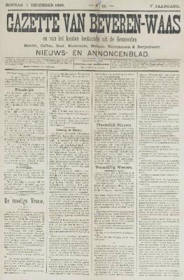 Gazette van Beveren-Waas 01/12/1889