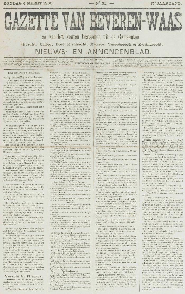 Gazette van Beveren-Waas 04/03/1900