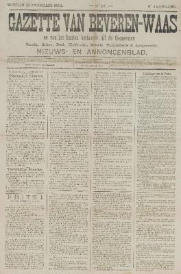 Gazette van Beveren-Waas 15/02/1891