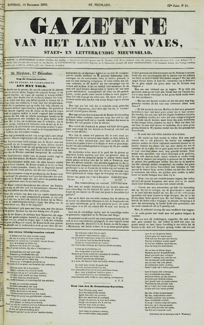 Gazette van het Land van Waes 18/12/1853