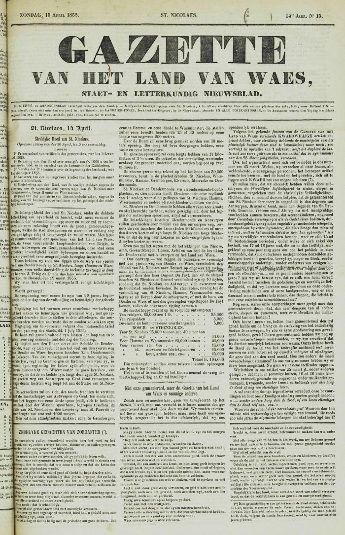 Gazette van het Land van Waes 15/04/1855
