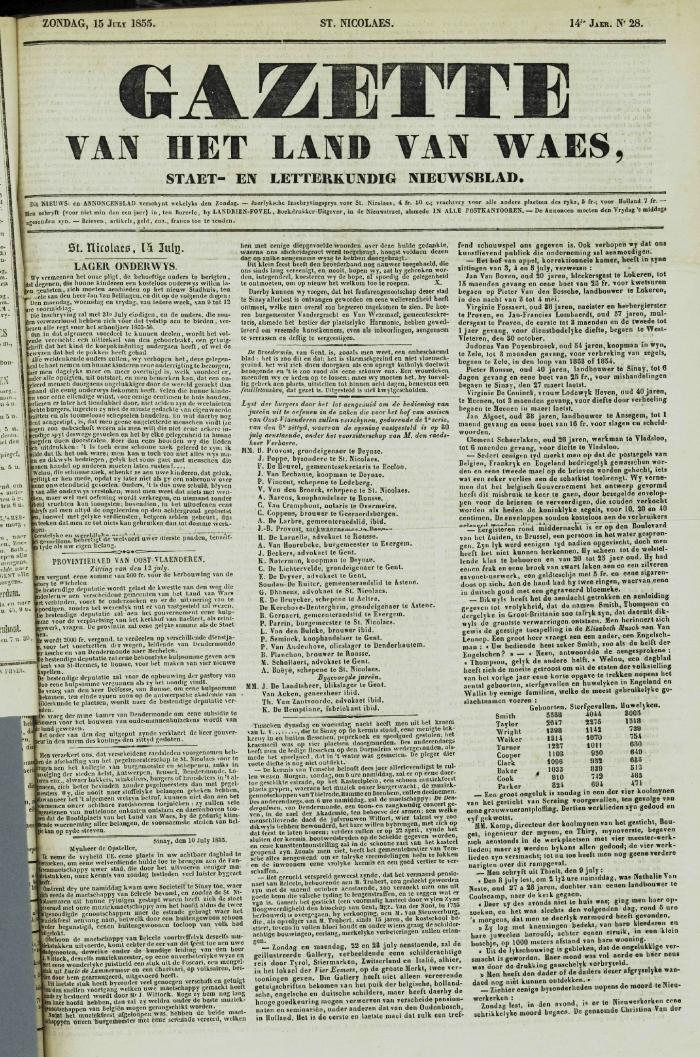Gazette van het Land van Waes 15/07/1855