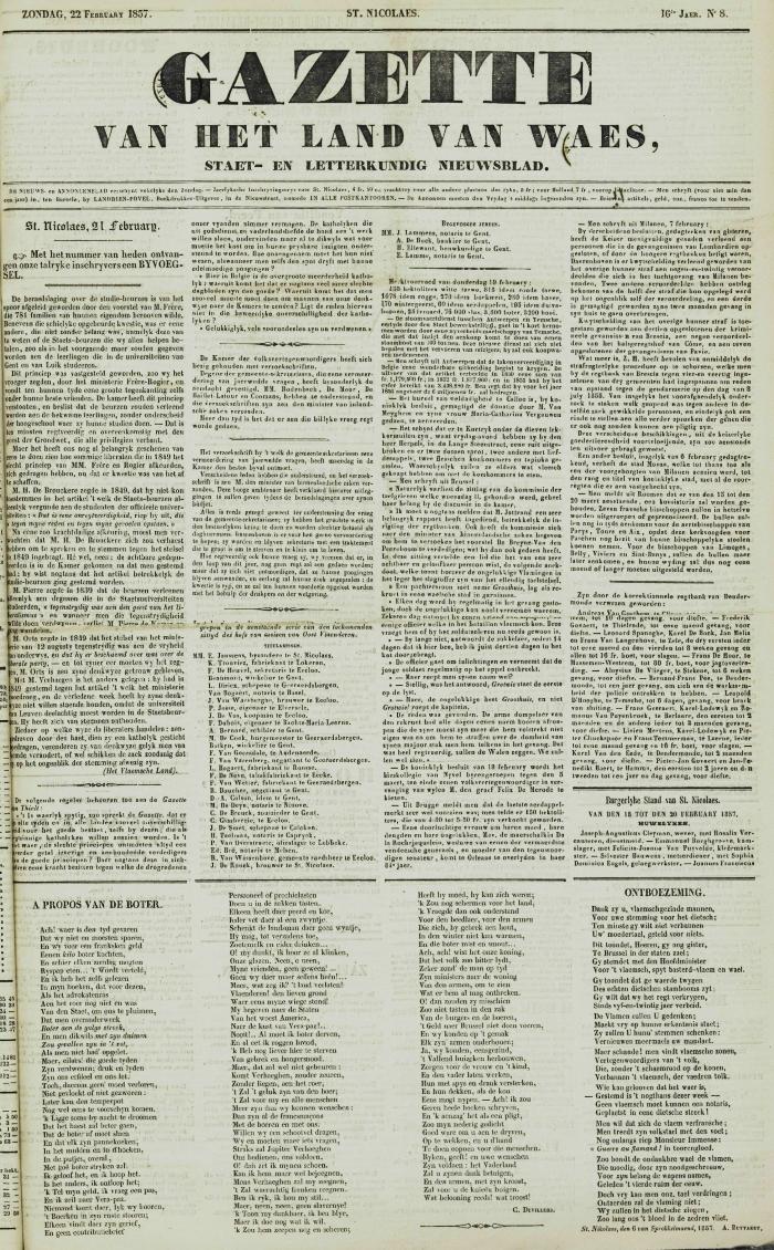 Gazette van het Land van Waes 22/02/1857