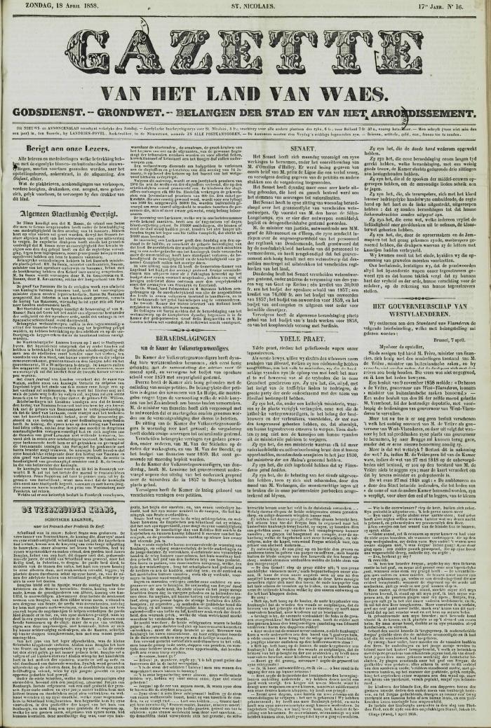 Gazette van het Land van Waes 18/04/1858