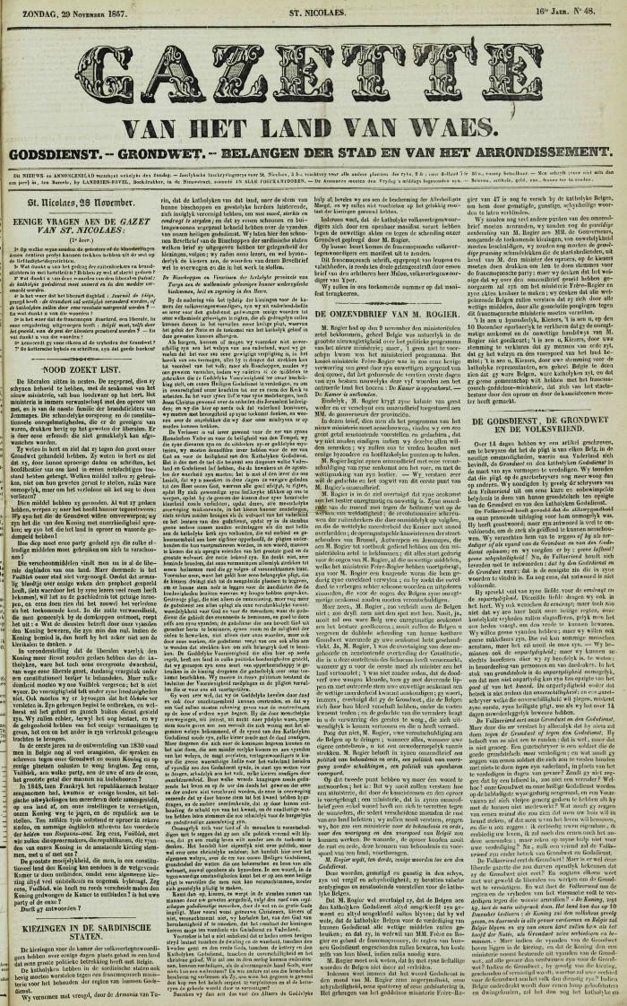 Gazette van het Land van Waes 29/11/1857