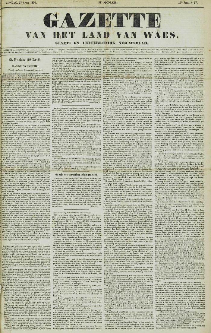 Gazette van het Land van Waes 27/04/1856