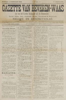 Gazette van Beveren-Waas 05/02/1888