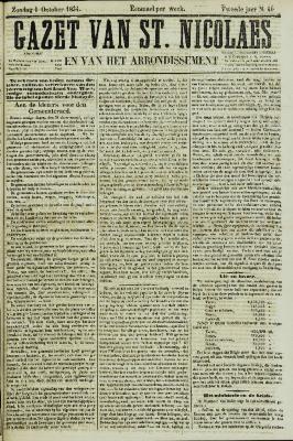 Gazet van St. Nicolaes 01/10/1854
