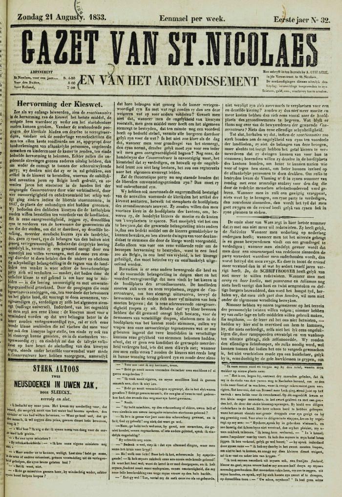 Gazet van St. Nicolaes 21/08/1853