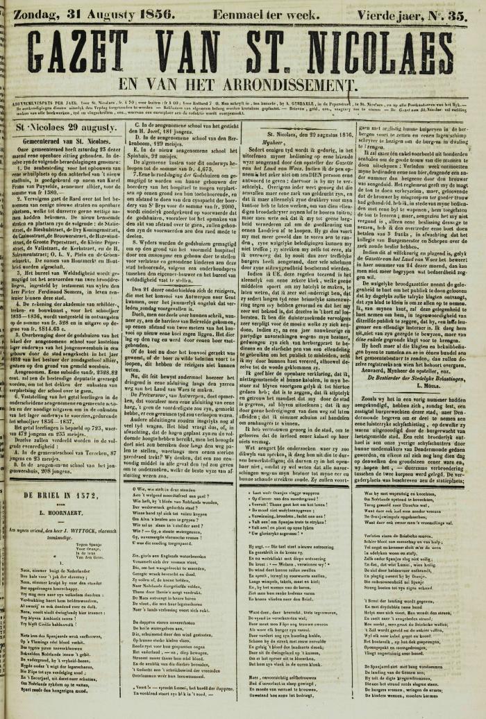 Gazet van St. Nicolaes 31/08/1856