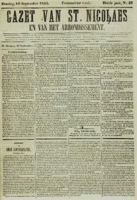Gazet van St. Nicolaes 16/09/1855