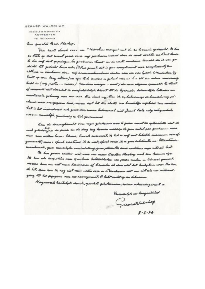 Brief van Gerard Walschap aan Anton Vlaskop