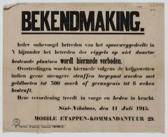 1915-Bekendmaking dat het betreden van de sporen verboden is