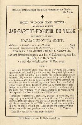 Bidprentje, De Valck Jan-Baptist-Prosper