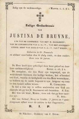 Bidprentje, De Bruyne Justina