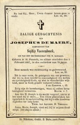 Bidprentje, De Maere Josephus