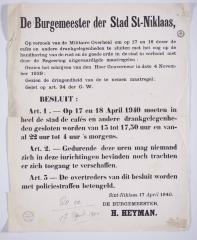 Op 17 en 18 april 1940 sluiting drankgelegenheden  (Belgische Mobilisatie) 
