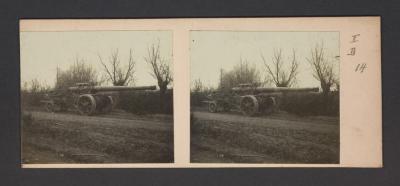 Stereobeeld Gustaaf Drossens, Reninghe (weg van Pijpegaele) - Fransch 155 mm kanon (februari 1918)